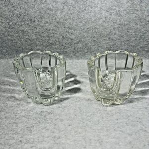 Princess House Crystal Spoon Rest Glass Fork Buffet Silverware Holder Set of 2